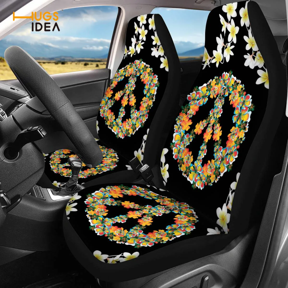 HUGSIDEA Car Seat Covers Set Hippie Peace Sign Flower Pattern Automotive Interior Decortion Easy to Clean Dustpoof Cushion Pads
HUGSIDEA Car Seat Covers Set Hippie Peace Sign Flower Pattern Automotive Interior Decortion Easy to Clean Dustpoof Cushion Pads