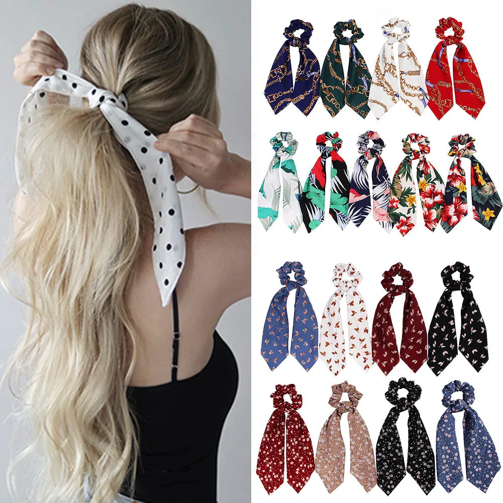 

Модный женский головной убор шарф для конского хвоста эластичные повязки для волос для женщин банты для волос тюрбан резинки с цветочным пр...