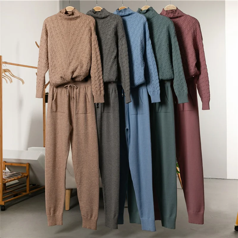 Turtleneck Pullover Sweatshirts Knit Pants Suit Two Piece Sets Women Autumn Winter Warm Knitted Tracksuit Sporting Suit Female
Turtleneck Pullover Sweatshirts Knit Pants Suit Two Piece Sets Women Autumn Winter Warm Knitted Tracksuit Sporting Suit Female