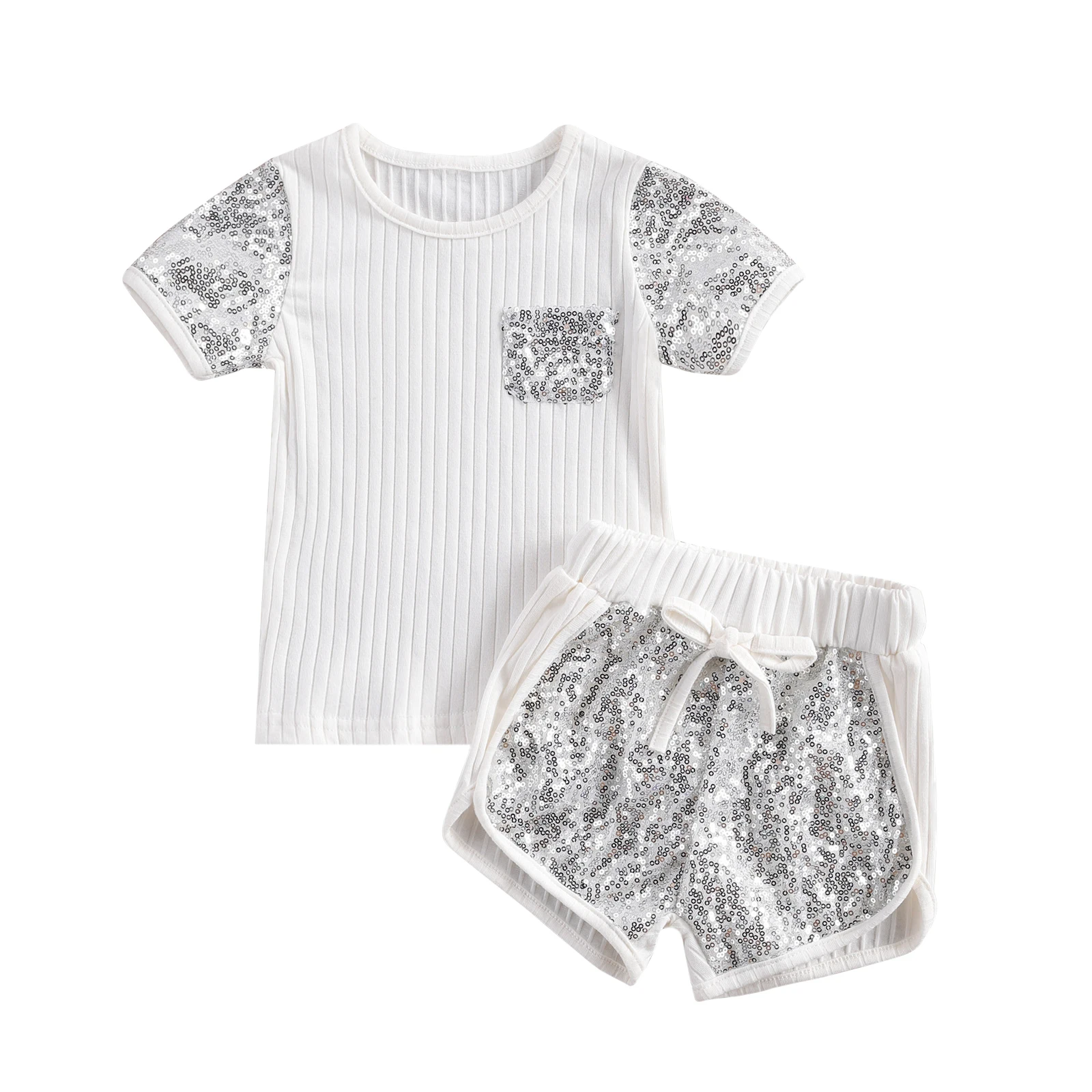2021 Summer Fashion Children's Two Piece Set Toddler's Sequins Thick Pit Strip Short Sleeve Crew Neck Shirt Shorts Suit for Kids
2021 Summer Fashion Children's Two Piece Set Toddler's Sequins Thick Pit Strip Short Sleeve Crew Neck Shirt Shorts Suit for Kids