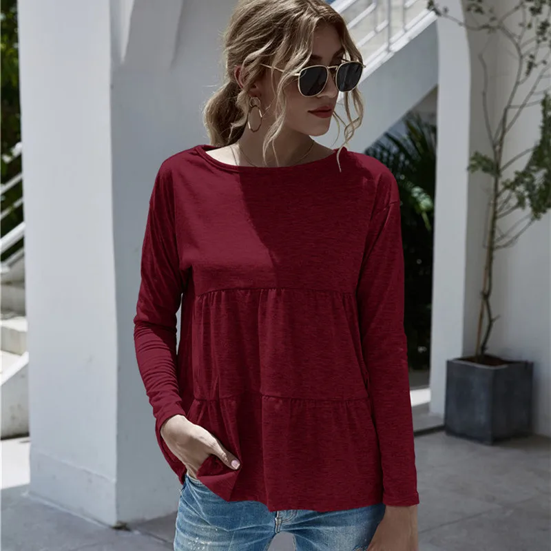 Casual T-shirts 2020 Autumn Women Loose Tops Fashion O-neck Long Sleeves Ruffles Clothes
Casual T-shirts 2020 Autumn Women Loose Tops Fashion O-neck Long Sleeves Ruffles Clothes