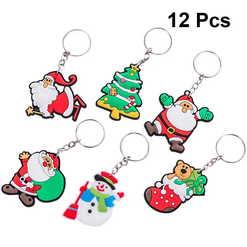 

12pcs Cartoon Santa Claus Keychain Christmas Tree Keyring Hanging Pendant Pvc Soft Keychain Christmas Tree (Random Style)