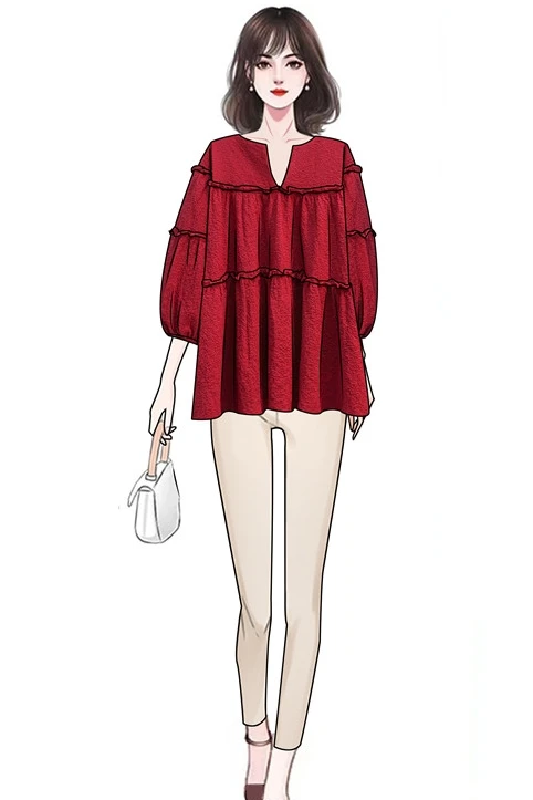 New 2021 Fashion Ruffles Women's sexy Blouses 2021 Elegant Office Ladies red blouses Tops