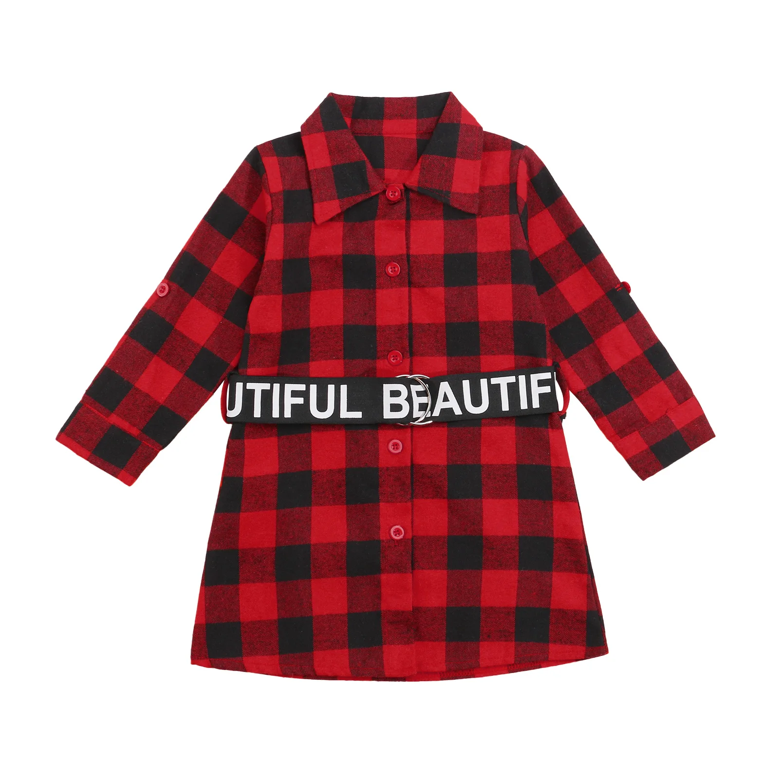 Kids Baby Dress Plaid Turn-Down Collar Long Sleeves Shirt Dress With Letters Printing Waist Belt Clothing For Girls 1-6 Years
Kids Baby Dress Plaid Turn-Down Collar Long Sleeves Shirt Dress With Letters Printing Waist Belt Clothing For Girls 1-6 Years