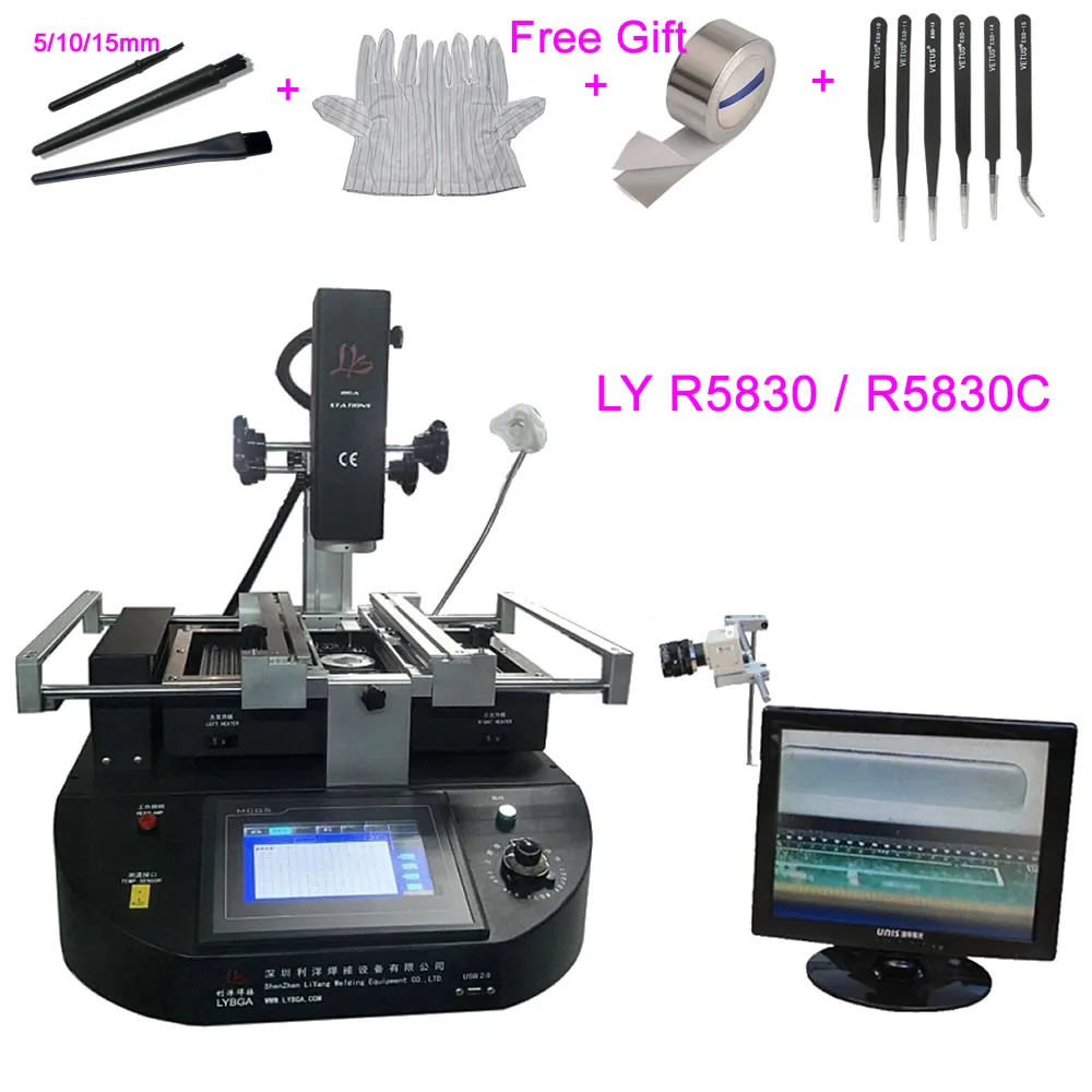 LY R5830 BGA Rework Soldering Station 4500W Hot Air 3 Zones R5830C CCD Camera Touch Screen for Laptop Motherboard Chip Repair
LY R5830 BGA Rework Soldering Station 4500W Hot Air 3 Zones R5830C CCD Camera Touch Screen for Laptop Motherboard Chip Repair