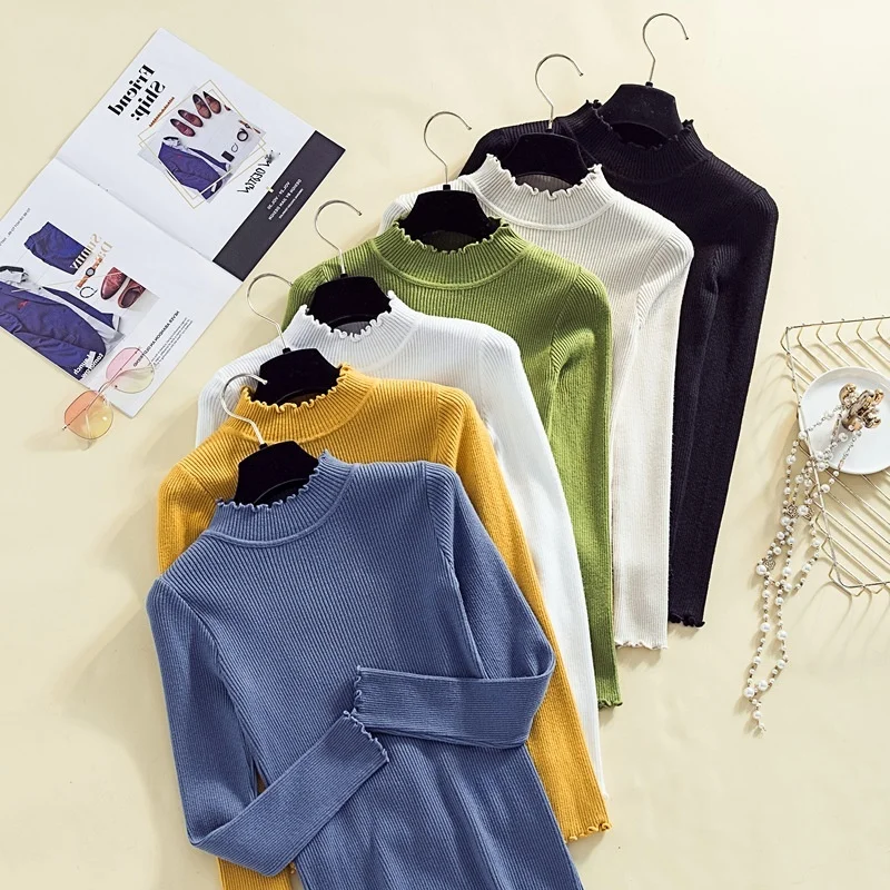 2020 Fall Winter Ruffle Sweater Women High Neck Stretch Slim Sexy Knit Pullover Solid Color High Quality Sweater Women Chothing
2020 Fall Winter Ruffle Sweater Women High Neck Stretch Slim Sexy Knit Pullover Solid Color High Quality Sweater Women Chothing