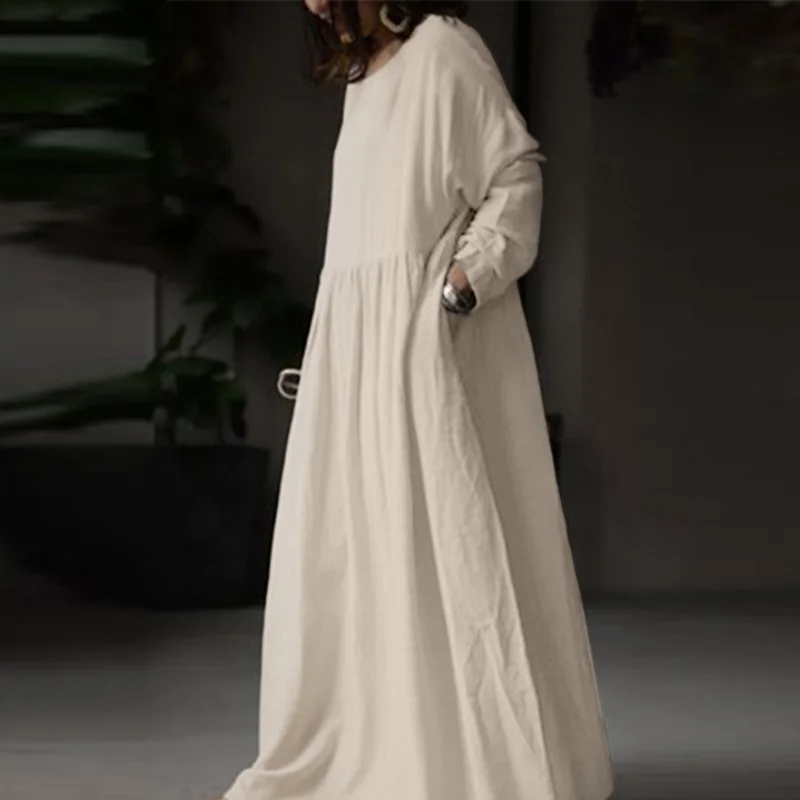 Женское свободное платье из хлопка и льна однотонный яркий белый пуловер с