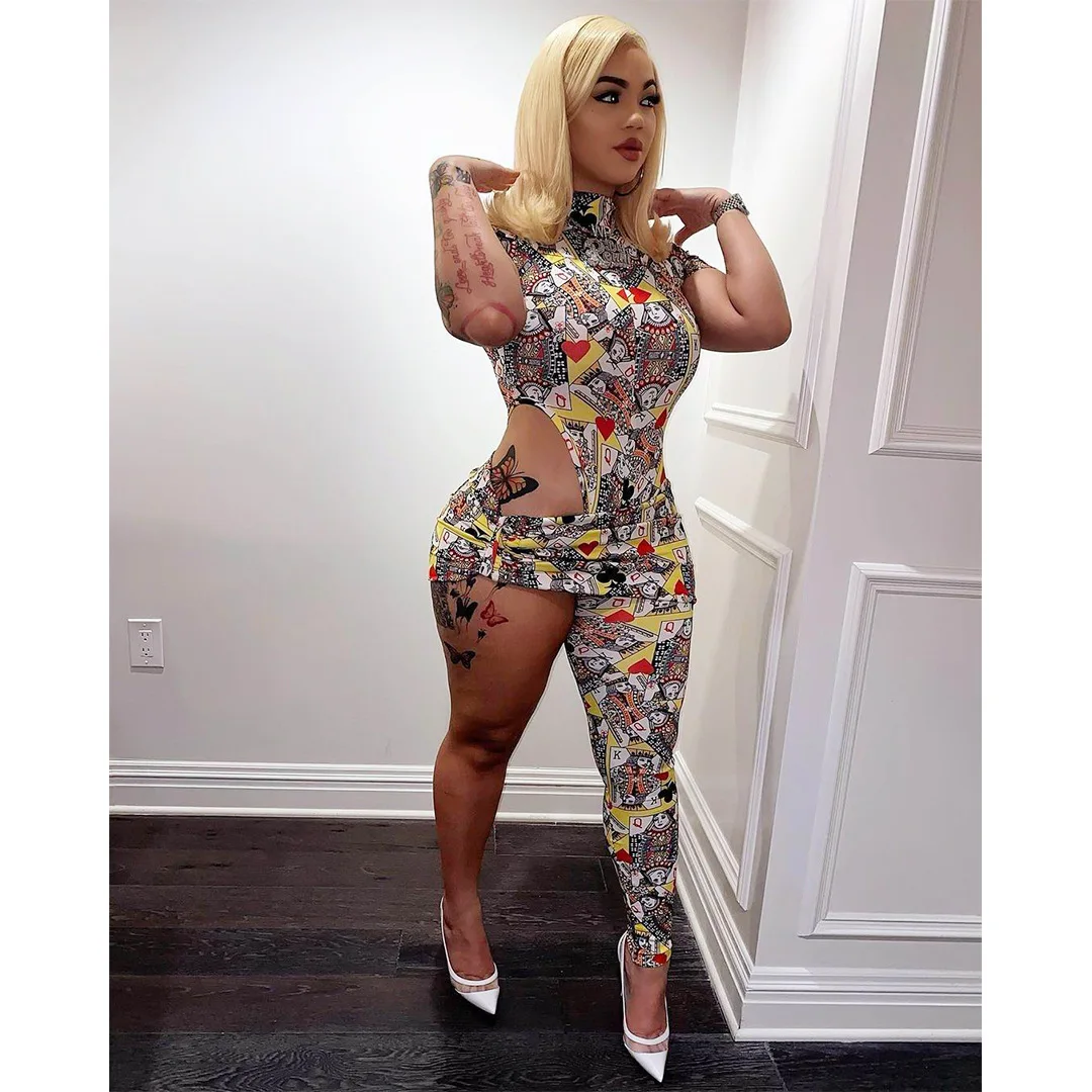 New 2021 nightclub style pattern printing irregular tailoring design sexy high-waist short-sleeved skinny jumpsuit
New 2021 nightclub style pattern printing irregular tailoring design sexy high-waist short-sleeved skinny jumpsuit