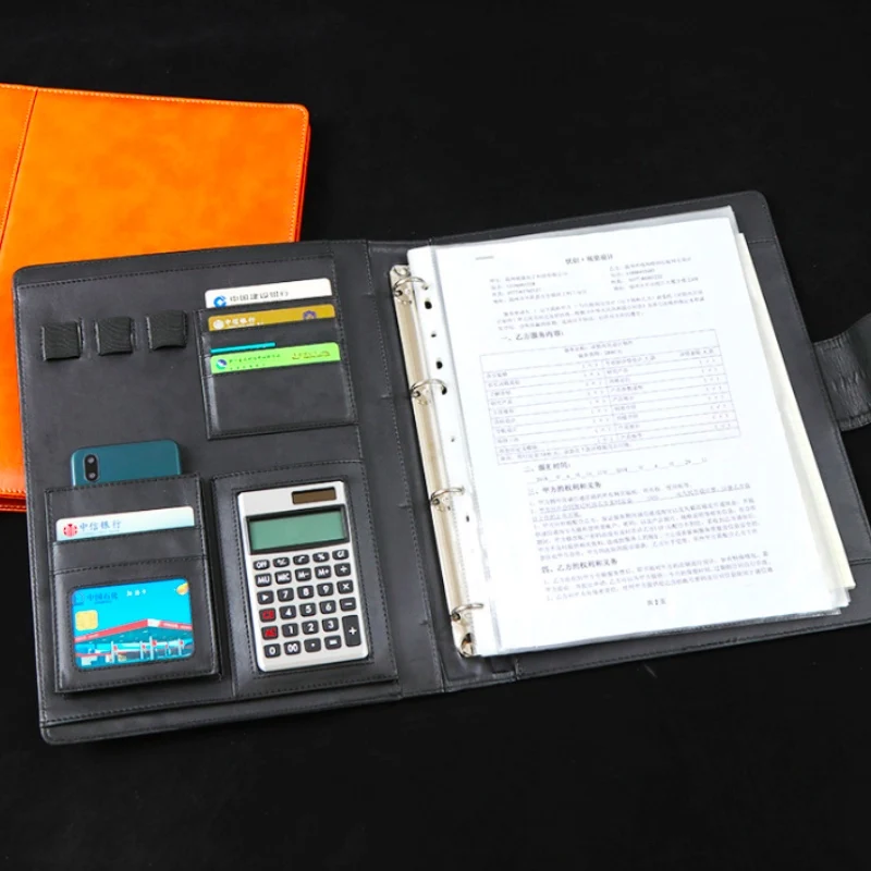 Multi-Functional Leather A4 Document File Bags School Office Portable Manager Folder With Calculator Paper Storage Bag | Канцтовары для