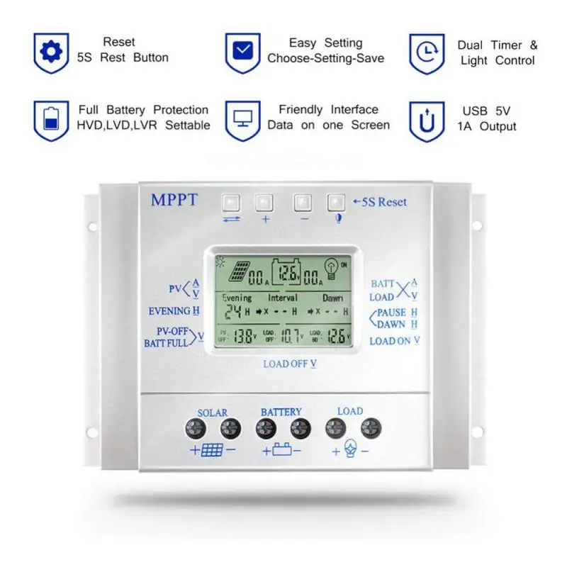 L Series MPPT Solar Controller 80A 60A Solar Panel Regulator Charge Controller 12V/24V 1000W/2000W LCD With Light Timer Control
L Series MPPT Solar Controller 80A 60A Solar Panel Regulator Charge Controller 12V/24V 1000W/2000W LCD With Light Timer Control