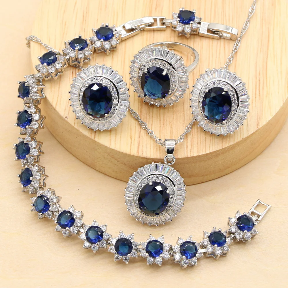 Jewelry Sets For Women 925 Sterling Silver Blue Stones Zirconia Trendy Pendant Necklace Earrings Bracelet Ring
Jewelry Sets For Women 925 Sterling Silver Blue Stones Zirconia Trendy Pendant Necklace Earrings Bracelet Ring