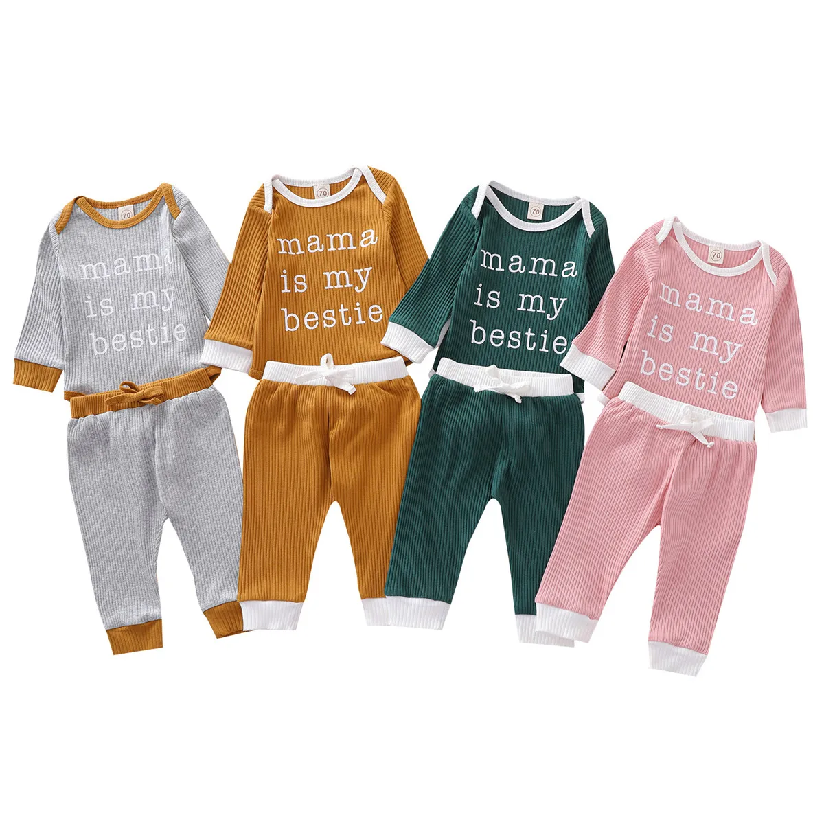 2 Pcs Newborn Baby Girl Boy Clothes Set Ribbed Outfits Baby Letter Print Long Sleeve Round Neck Romper + Tie Up Pants 
2 Pcs Newborn Baby Girl Boy Clothes Set Ribbed Outfits Baby Letter Print Long Sleeve Round Neck Romper + Tie Up Pants