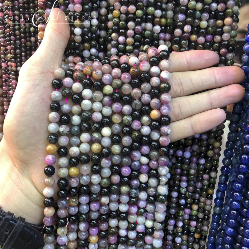 Круглые Бусины Из Натурального турмалина, для изготовления ювелирных изделий, ожерелья 
Круглые Бусины Из Натурального турмалина, для изготовления ювелирных изделий, ожерелья