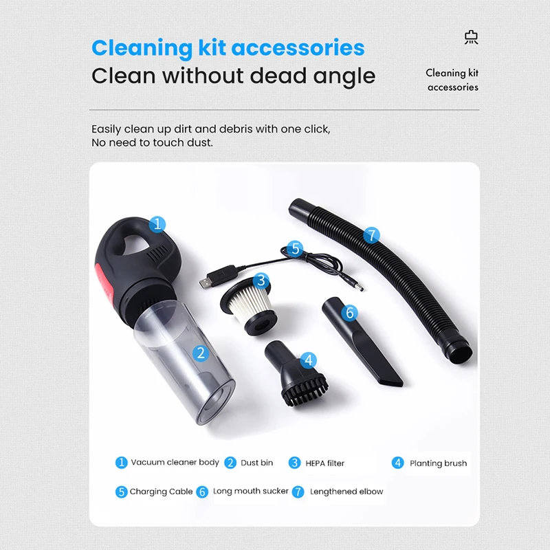 Wireless Wired Car Vacuum Cleaner 120W Handheld Auto Interior Vaccum Cleaner Mini Wet Dry Vacuum Cleaner for Car Home Pet Hair
Wireless Wired Car Vacuum Cleaner 120W Handheld Auto Interior Vaccum Cleaner Mini Wet Dry Vacuum Cleaner for Car Home Pet Hair