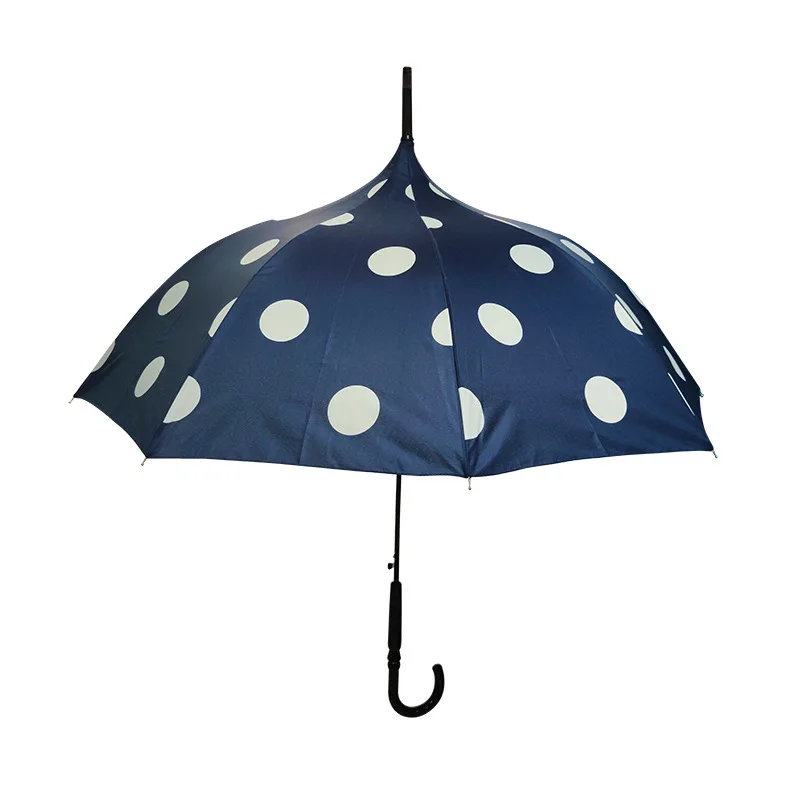 

Semi-automatic 8k Long Handle Straight Umbrella Edging Cute Polka Dot Pagoda Umbrella Sunny And Rainy Dual Purpose Women Parasol