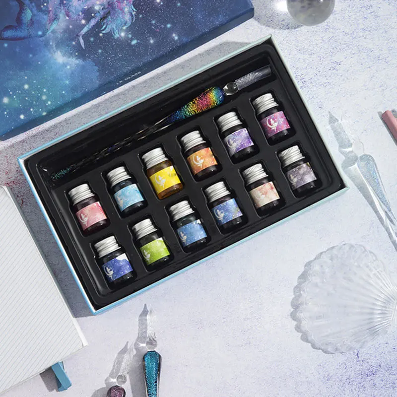 Crystal Starry Sky Glass Pen and Ink Set Glass Dip Pen Fountain Pen Inks for Writing Drawing Office School Supplies New
Crystal Starry Sky Glass Pen and Ink Set Glass Dip Pen Fountain Pen Inks for Writing Drawing Office School Supplies New