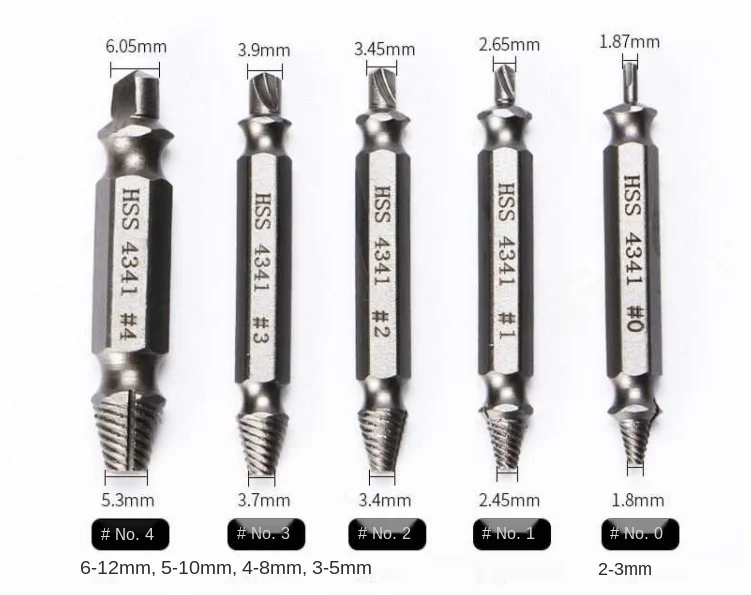 5pcs Material Damaged Screw Extractor Drill Bits Guide Set Broken Speed Out Easy Out Bolt Stud Stripped Screw Slip Remover Tool
5pcs Material Damaged Screw Extractor Drill Bits Guide Set Broken Speed Out Easy Out Bolt Stud Stripped Screw Slip Remover Tool
