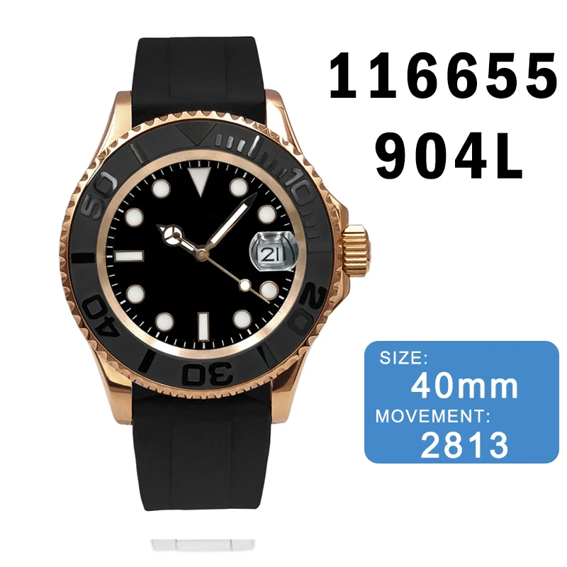 

2021 Mens Watch 40mm rubber strap Rose gold Dial 116655 Sapphire Crystal Automatic Mechanical Movement 904L Male Wristwatches
