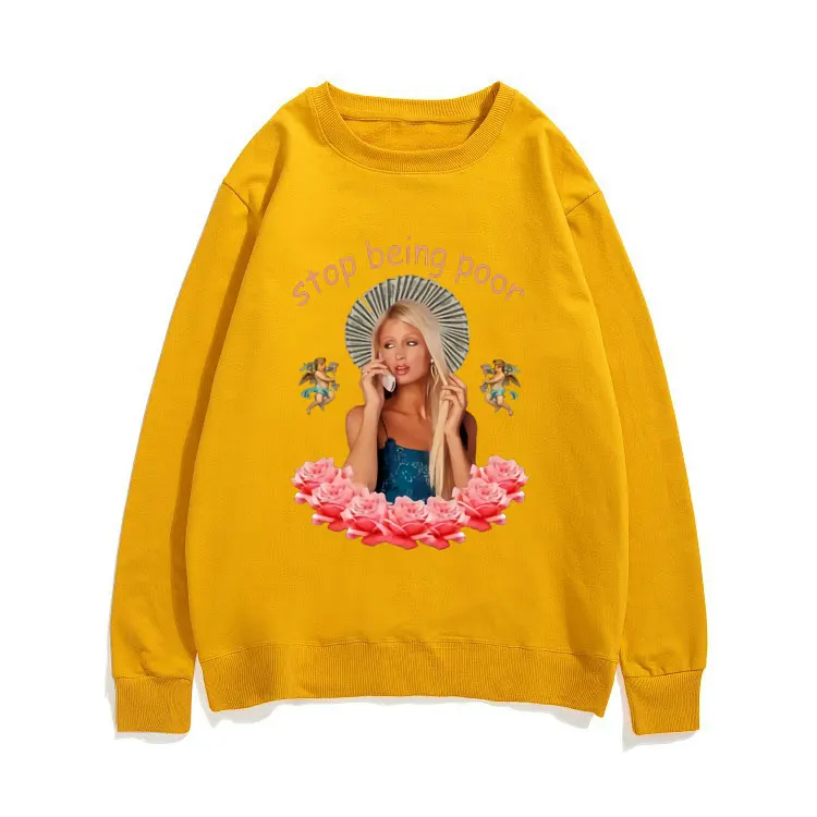

Paris Hilton 'Stop Being Poor' Hipster Hip Hop Sweatshirt Loose Style Pullover Hot Sell Man Oversized Casual Black Streetwear