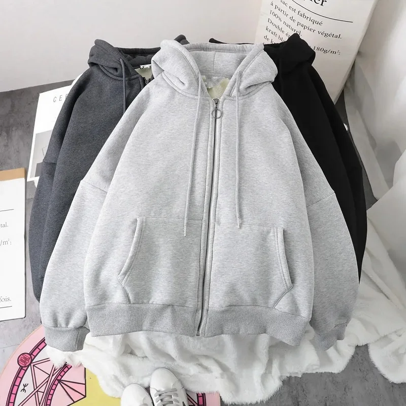 Harajuku sweater jacket autumn and winter top women women loose hooded plush kawaii cute plus velvet thick drawstring zipper
Harajuku sweater jacket autumn and winter top women women loose hooded plush kawaii cute plus velvet thick drawstring zipper