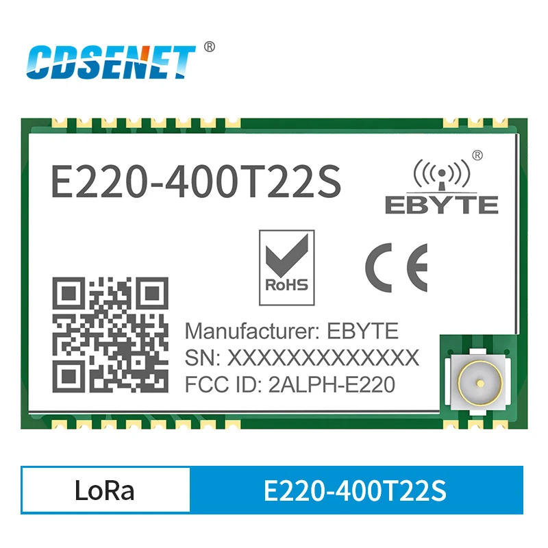 LoRa Spread Spectrum 22dBm ISM band 433MHz Wireless UART Module SMD IPEX Antenna Anti-interference Long Distance E220-400T22S
LoRa Spread Spectrum 22dBm ISM band 433MHz Wireless UART Module SMD IPEX Antenna Anti-interference Long Distance E220-400T22S