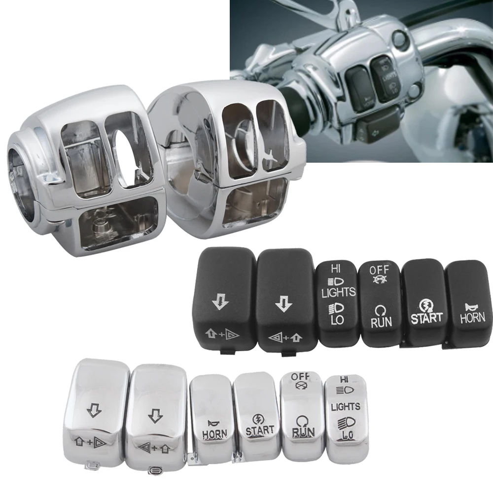 Motorcycle Black/Chrome Handlebar Control Switch Housings Cover and Switch Cap Buttons For Harley Touring Road King Dyna Softail
Motorcycle Black/Chrome Handlebar Control Switch Housings Cover and Switch Cap Buttons For Harley Touring Road King Dyna Softail