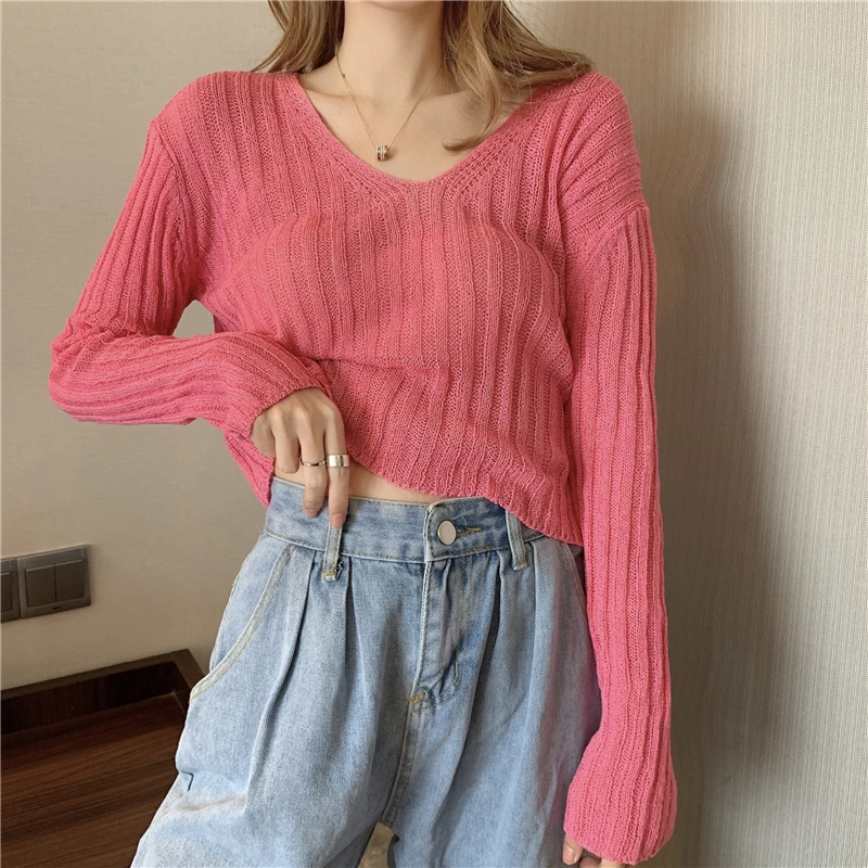 Pink Hollow Out Knitting Thin Sweaters Women New Spring Fashion Chic V Neck Long Sleeve Loose Outwear Female Casual Short Tops
Pink Hollow Out Knitting Thin Sweaters Women New Spring Fashion Chic V Neck Long Sleeve Loose Outwear Female Casual Short Tops