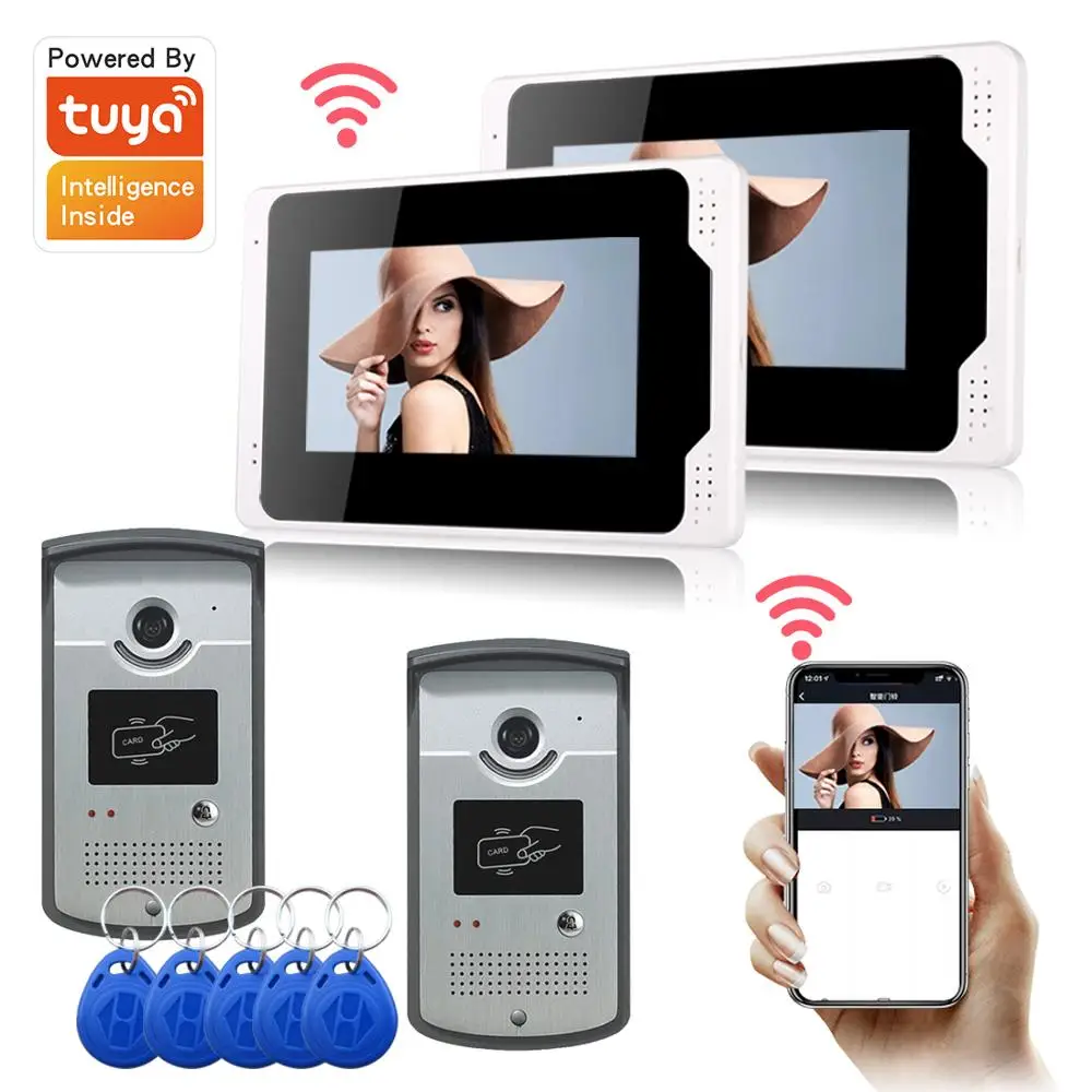 Фото Видеодомофон с радиочастотной идентификацией экран 7 дюймов 1080P приложение Tuya Wi-Fi