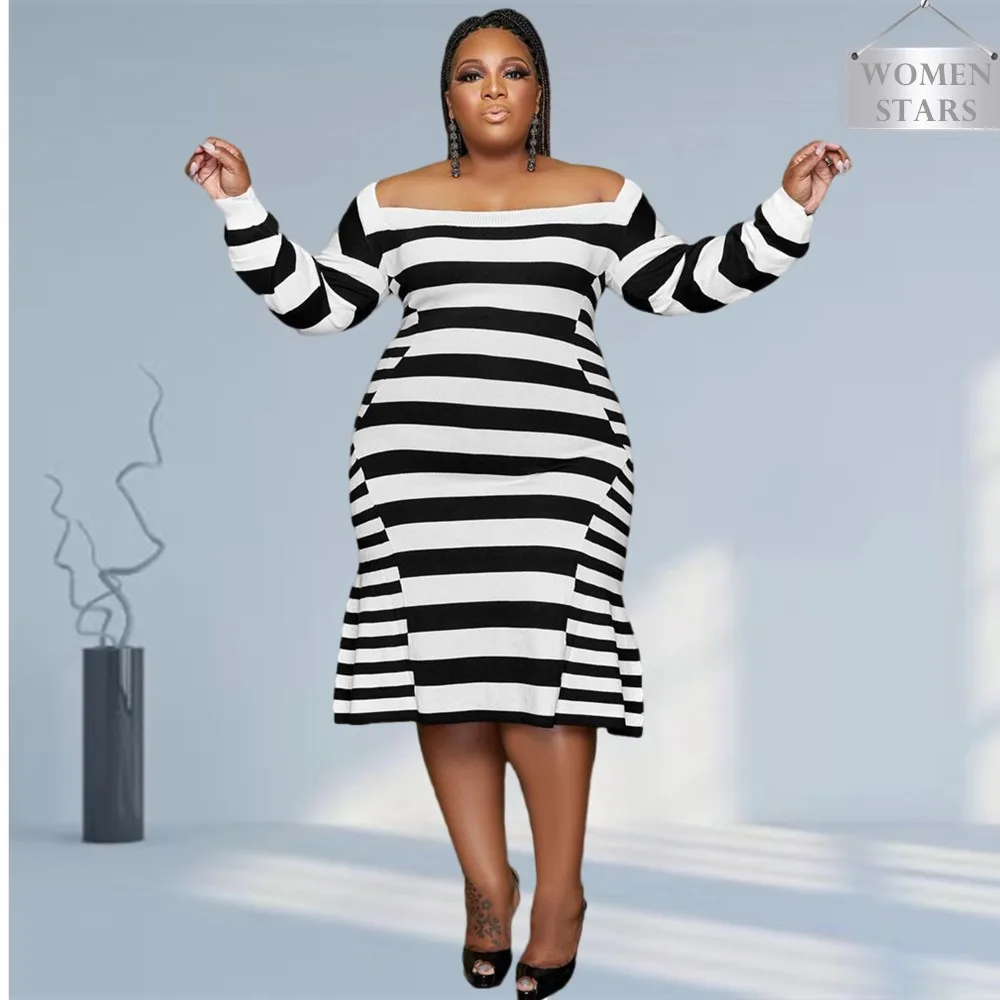 Plus Size Women Clothing Dress Off Shoulder Striped Stretch Long Sleeve Elegant Dresses Fall Outfits 2021 Wholesale Dropshipping
Plus Size Women Clothing Dress Off Shoulder Striped Stretch Long Sleeve Elegant Dresses Fall Outfits 2021 Wholesale Dropshipping
