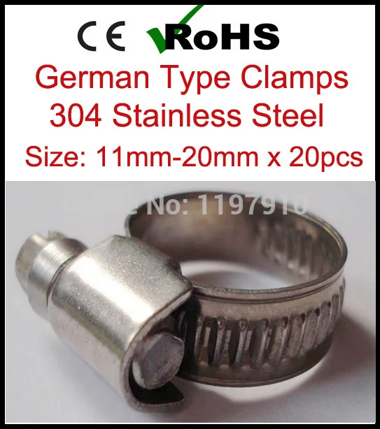 11mm-20mm x 20pcs Top Quality German Style 304 Stainless Steel Hose Clamp SS Fastener Pipe Clip 9mm Band Width Tube Clips
11mm-20mm x 20pcs Top Quality German Style 304 Stainless Steel Hose Clamp SS Fastener Pipe Clip 9mm Band Width Tube Clips