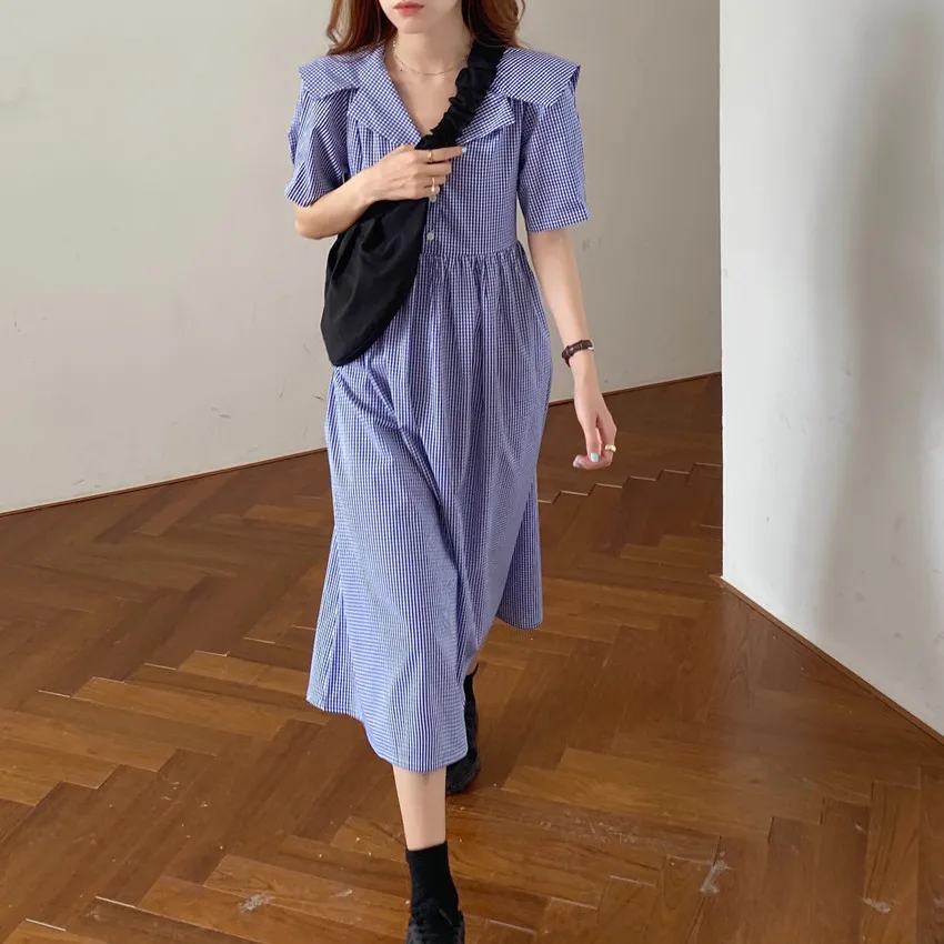 2021 Sweet Students Plaid Notched Stylish Vintage Short Sleeves Summer Fashion Femme All Match Long Dresses Vestidos
2021 Sweet Students Plaid Notched Stylish Vintage Short Sleeves Summer Fashion Femme All Match Long Dresses Vestidos