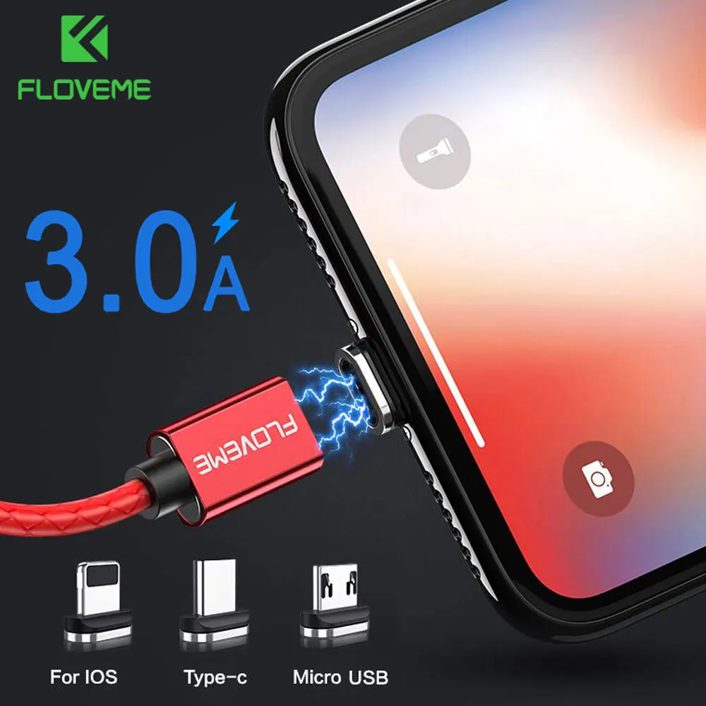 FLOVEME 3A (макс.) магнитный кабель быстрой зарядки Тип usb C Micro USB для iPhone X Xs Max XR