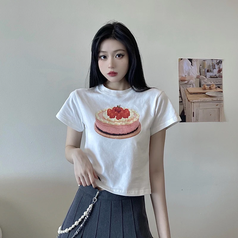 Harajuku Summer New Sexy Hot Girl Diablo Style T-Shirt For Female Vintage Cute Cake Printing Design Short Sleeve Slim White Tee
Harajuku Summer New Sexy Hot Girl Diablo Style T-Shirt For Female Vintage Cute Cake Printing Design Short Sleeve Slim White Tee