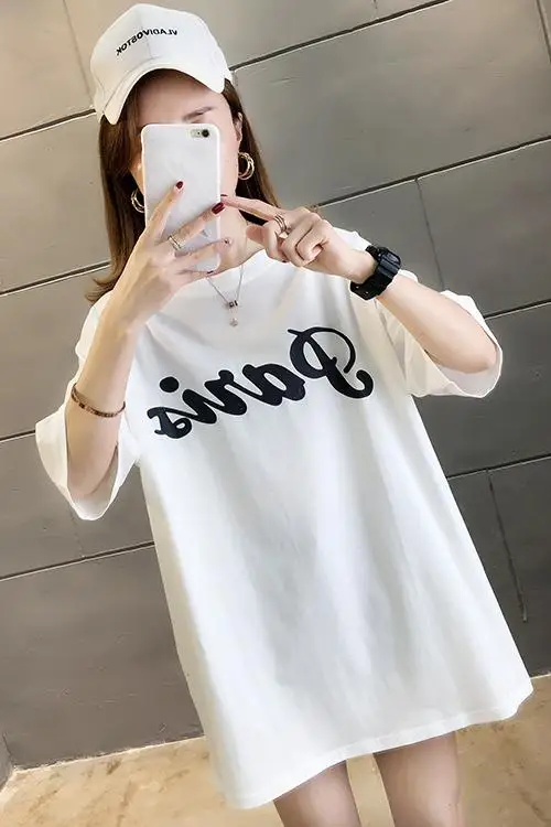 Houthion Summer Loose All-match O-neck Short Sleeve Women's T-shirt New Fashion Casual Large Size Mid-length Letter Print Top
Houthion Summer Loose All-match O-neck Short Sleeve Women's T-shirt New Fashion Casual Large Size Mid-length Letter Print Top