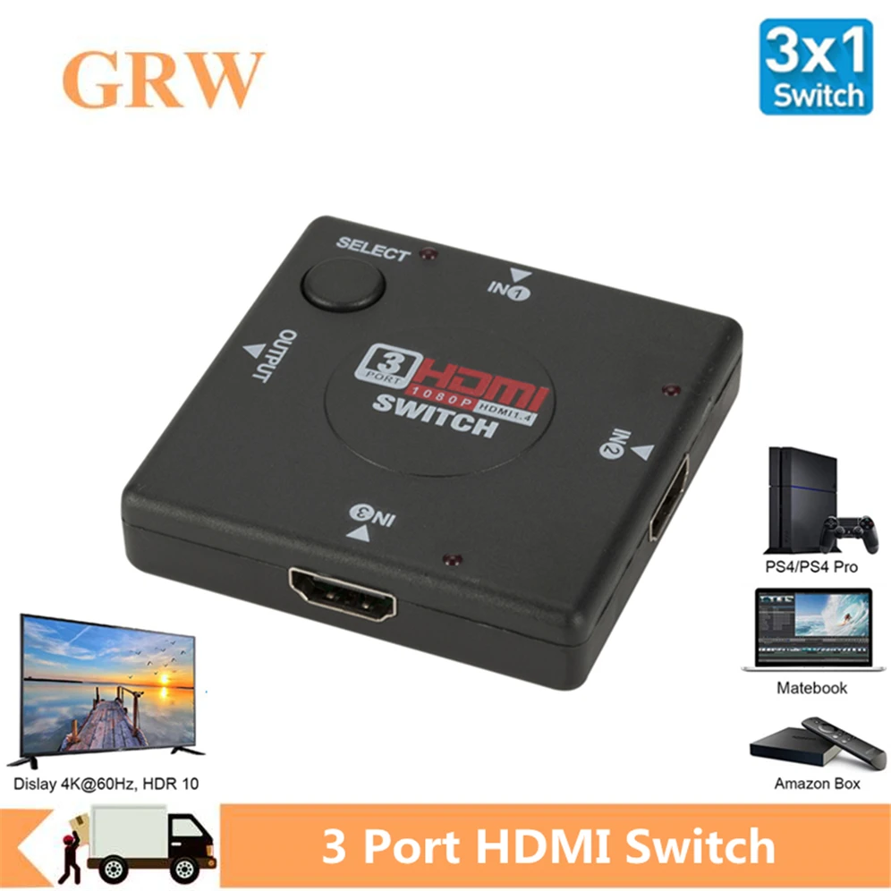 HDMI-выключатель GRWIBEOU 3 в 1 порта мама-Мама разветвитель Селектор для HDTV 1080P