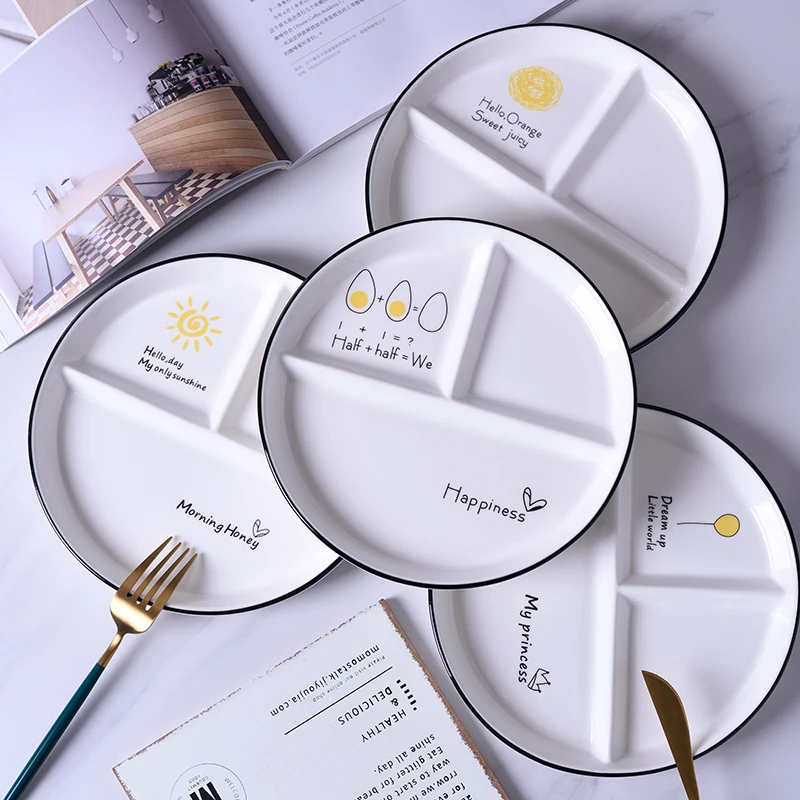 Compartment Plate Ceramic Tableware Three-Divided Fruit Salad Cake Baby Food Cartoon Plate 
Compartment Plate Ceramic Tableware Three-Divided Fruit Salad Cake Baby Food Cartoon Plate