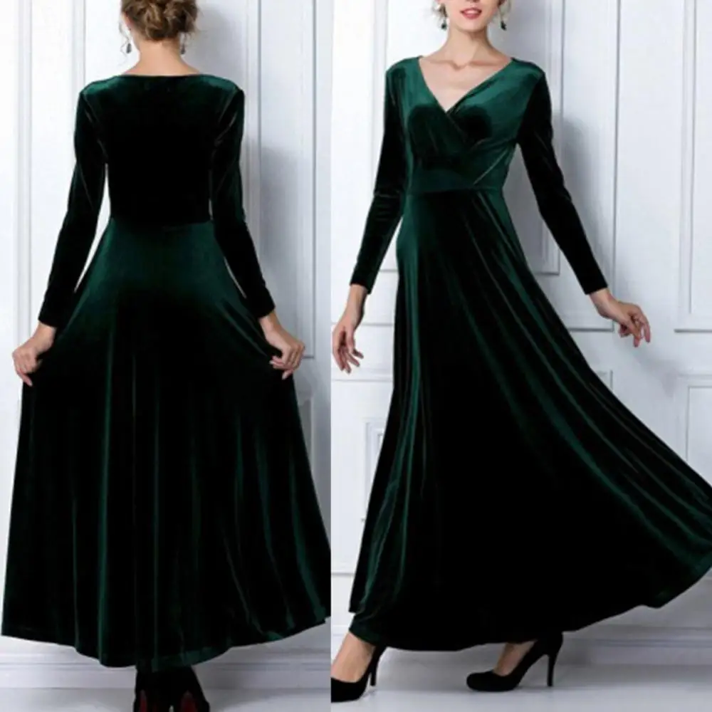 Женское бархатное платье макси винтажное длинное Плиссированное Платье с