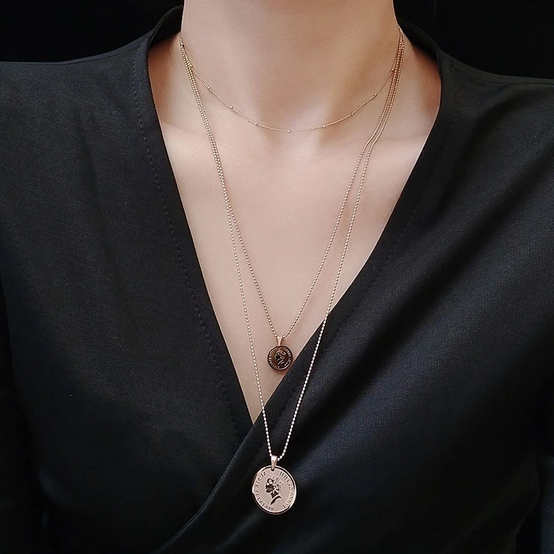 Luxury Elegant Three Layer Stainless Steel Chain Necklaces for Women Jewelry Gifts Fashion Gold Color Elizabeth Queen Pendant 
Luxury Elegant Three Layer Stainless Steel Chain Necklaces for Women Jewelry Gifts Fashion Gold Color Elizabeth Queen Pendant