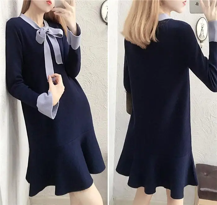 Women Knit Sweater Dress New Long Sleeve Bow Splicing Elegant Dresses Autumn Winter Casual Sweater pullover
Women Knit Sweater Dress New Long Sleeve Bow Splicing Elegant Dresses Autumn Winter Casual Sweater pullover