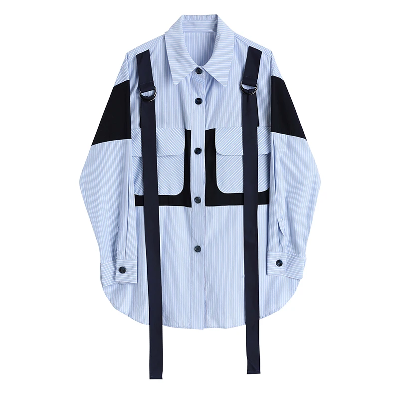ZCSMLL Contrasting color webbing pocket striped shirt female spring POLO collar long-sleeved loose shirt 2021 new top trend
ZCSMLL Contrasting color webbing pocket striped shirt female spring POLO collar long-sleeved loose shirt 2021 new top trend