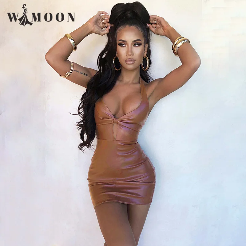 Halter Pu Leather Backless Dresses Women Party Club Tight Short Bodycon Mini Summer Evening Club Bandage Wrap Sexy Dress
Halter Pu Leather Backless Dresses Women Party Club Tight Short Bodycon Mini Summer Evening Club Bandage Wrap Sexy Dress