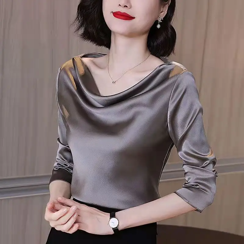 Spring And Autumn New Satin Shirt Women's Fashion Solid Color Pile Collar Long-Sleeved T-Shirt Elegant And Simple Blusa Feminina
Spring And Autumn New Satin Shirt Women's Fashion Solid Color Pile Collar Long-Sleeved T-Shirt Elegant And Simple Blusa Feminina