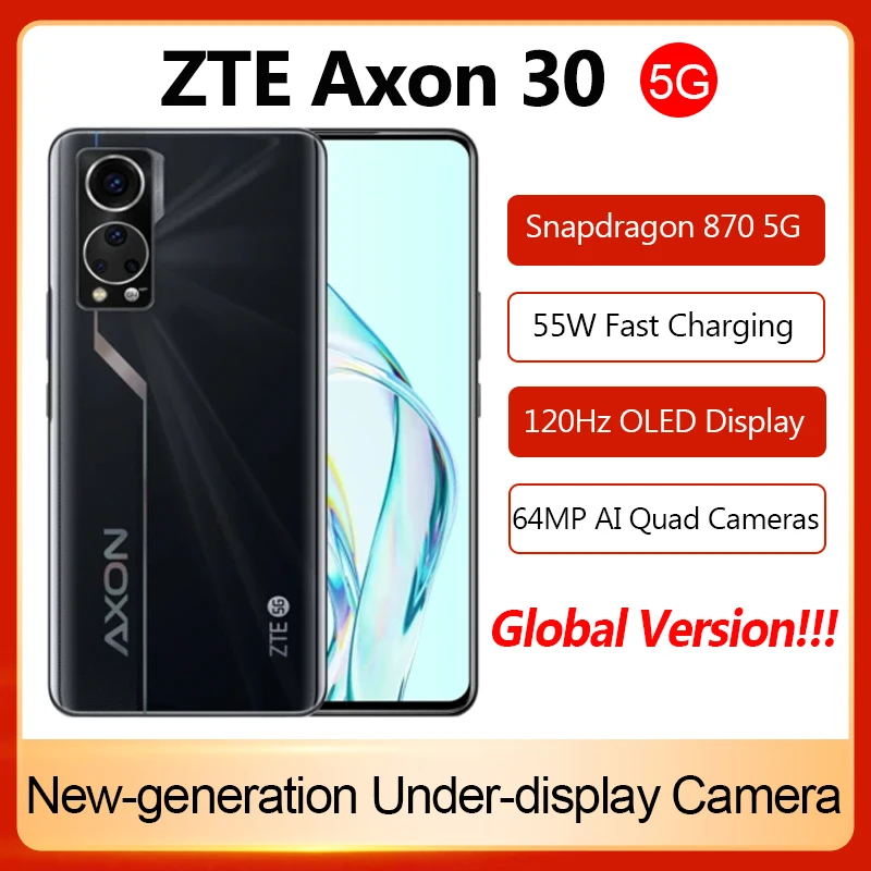 Global ZTE Axon 30 5G Smartphone Snapdragon 870 Fast Charging 65W 4200mAh 64MP AI-Quad Cameras 6.92'' OLED Display Mobile Phone
Global ZTE Axon 30 5G Smartphone Snapdragon 870 Fast Charging 65W 4200mAh 64MP AI-Quad Cameras 6.92'' OLED Display Mobile Phone