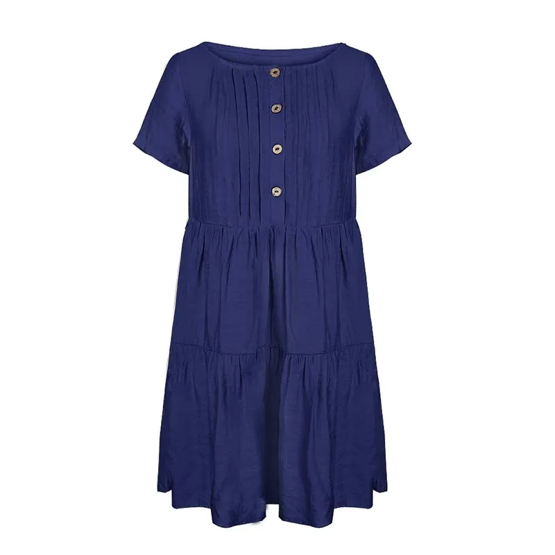 Solid Color O Neck Buttons Women Dress Short Sleeve Folds Casual Loose Holiday Beach Ladies Short Dresses
Solid Color O Neck Buttons Women Dress Short Sleeve Folds Casual Loose Holiday Beach Ladies Short Dresses