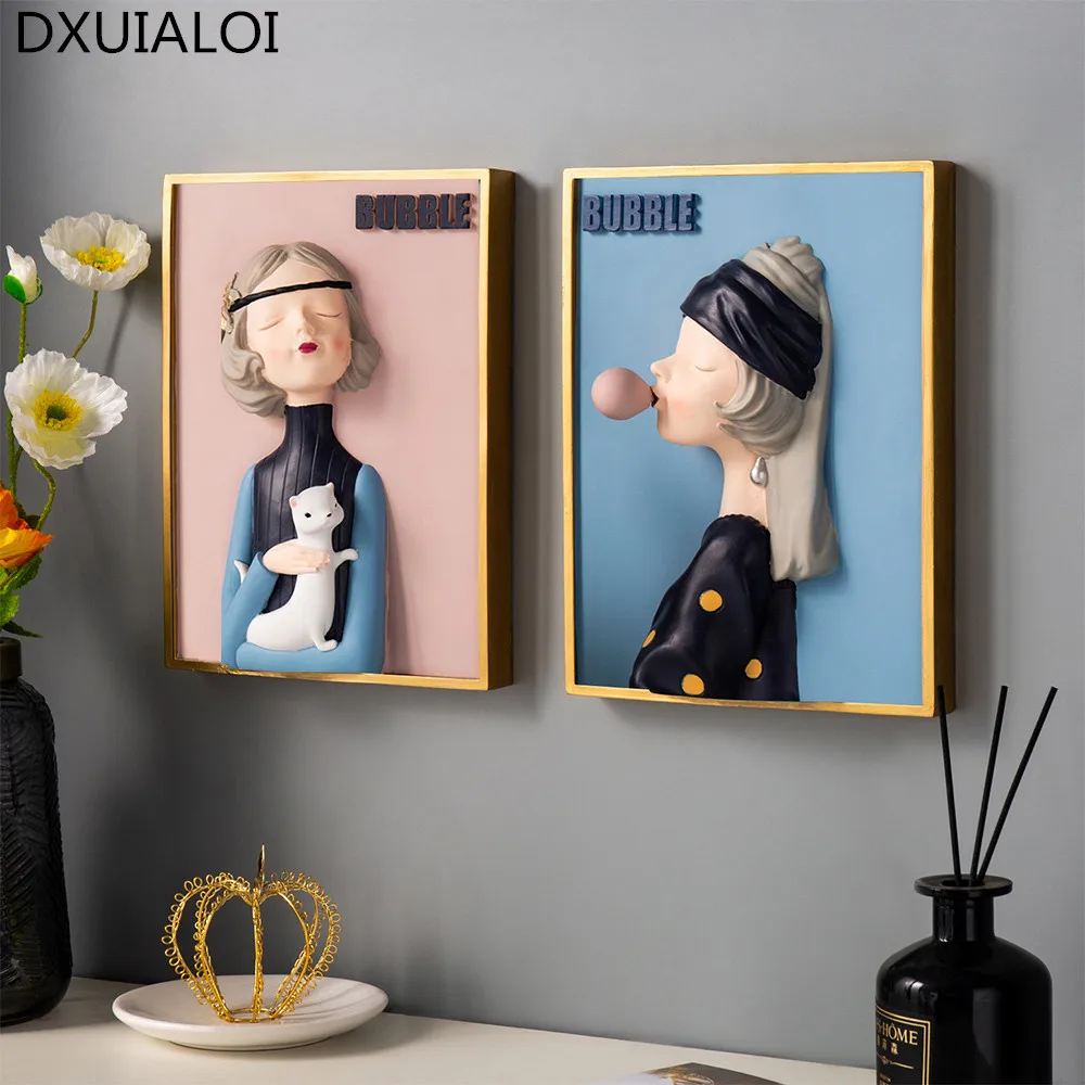 

Скандинавском стиле гостиная стены украшения девушка из смолы модель росписи художника дома гостиная спальня украшения DXUIALOI