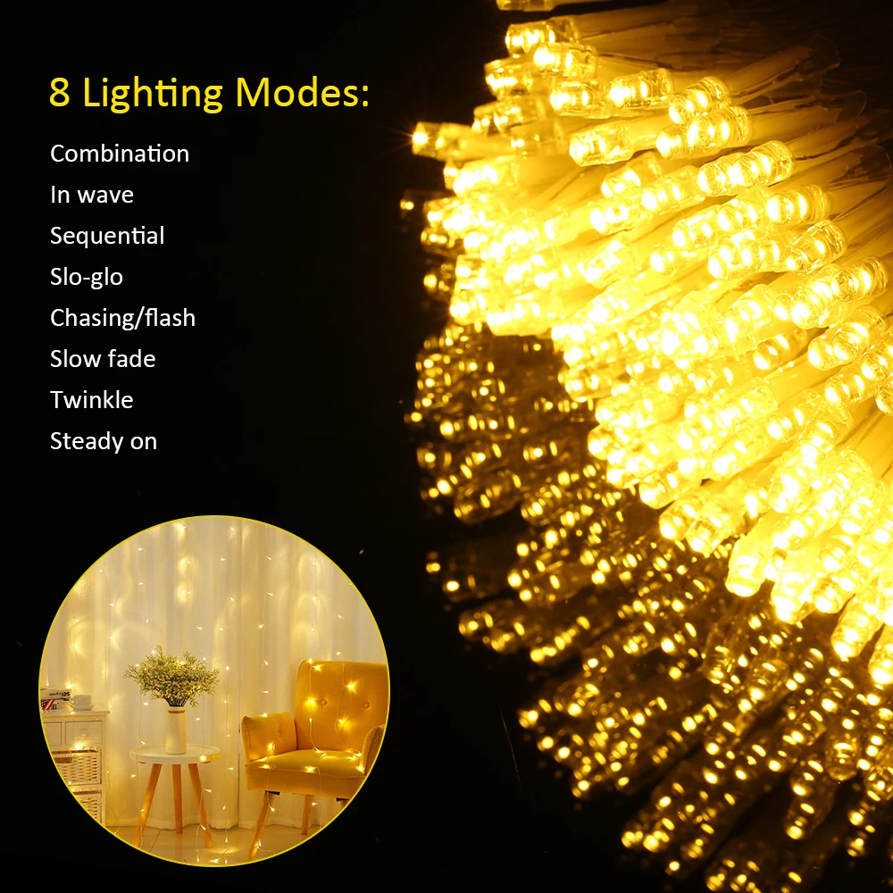 300 LEDs light string Fairy Curtain Light Waterproof Window String Lights with Remote Control 8 Modes garland Party Decoration
300 LEDs light string Fairy Curtain Light Waterproof Window String Lights with Remote Control 8 Modes garland Party Decoration