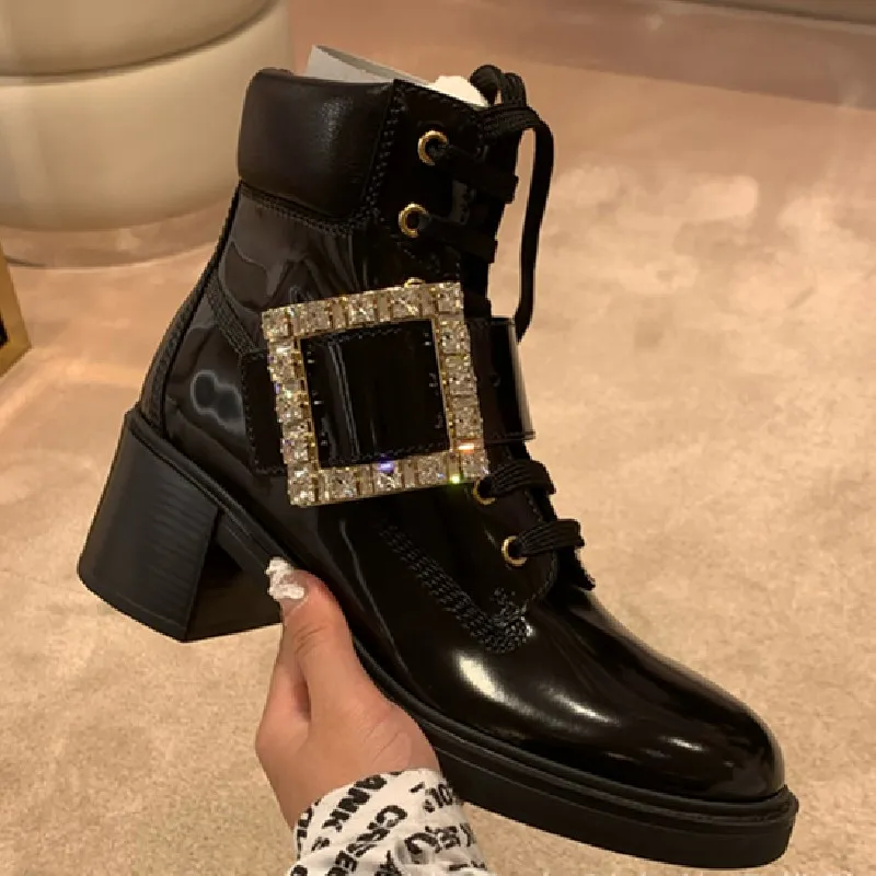 Prowow Woman Shoes Crystal Buckle Decor Women Ankle Boots Leather Lace Up Martin Boots Black Autumn Winter Combat Short Boots
Prowow Woman Shoes Crystal Buckle Decor Women Ankle Boots Leather Lace Up Martin Boots Black Autumn Winter Combat Short Boots