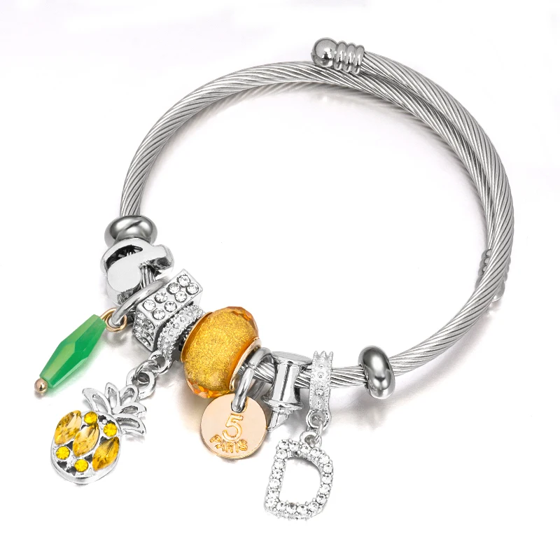 Fashion Crystal Pineapple Charms Women Bracelets & Bangles Jewelry Punk Silver Stainless Steel Letter D Beads DIY Cuff Bracelet
Fashion Crystal Pineapple Charms Women Bracelets & Bangles Jewelry Punk Silver Stainless Steel Letter D Beads DIY Cuff Bracelet
