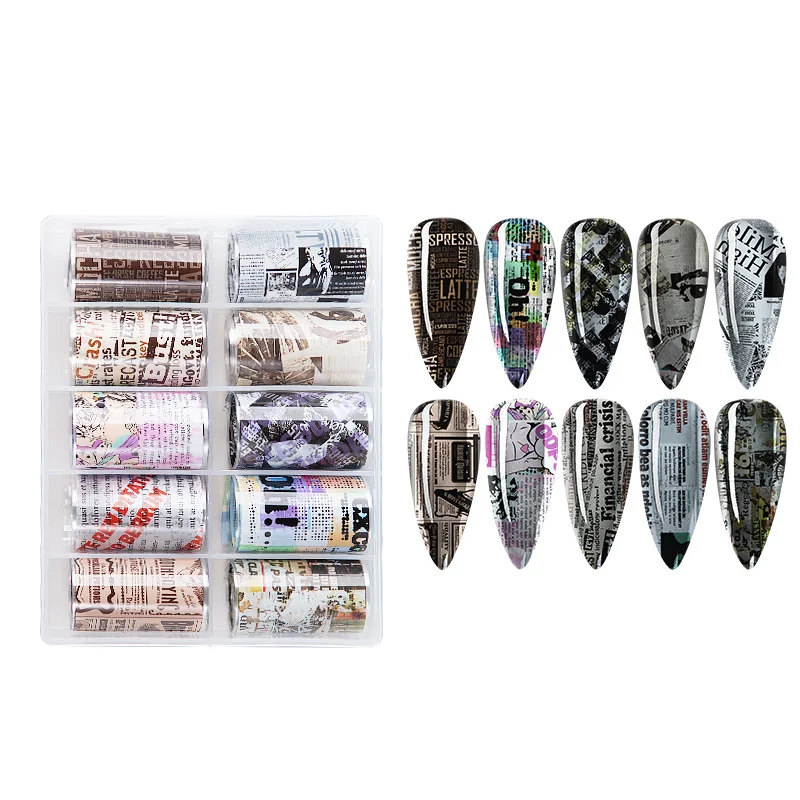 4*100cm Box 10 Colors Nail Art Stickers Newspaper Magazine Poster Design Decoration Transfer Foils Manicure Adhesive Decals
4*100cm Box 10 Colors Nail Art Stickers Newspaper Magazine Poster Design Decoration Transfer Foils Manicure Adhesive Decals