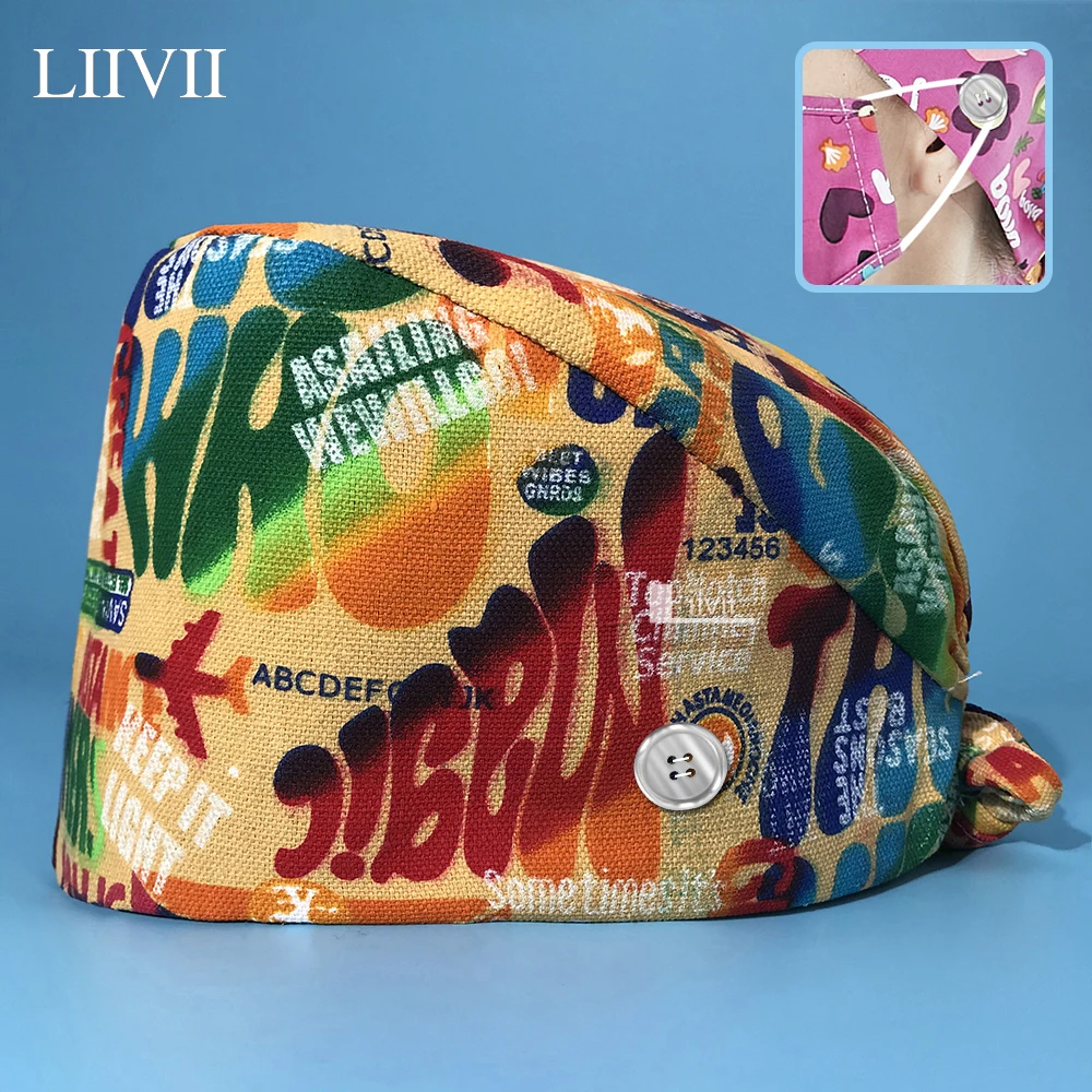 Pure Cotton Nurse Accessories Cartoon Printing Medical Surgical Cap Health Service Scrub Cap Beauty Salon Work Hat with Button
Pure Cotton Nurse Accessories Cartoon Printing Medical Surgical Cap Health Service Scrub Cap Beauty Salon Work Hat with Button